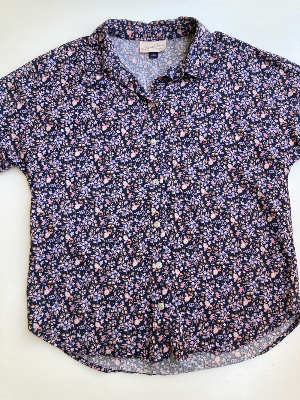 Universal Thread Navy Short-Sleeve Floral Button-Down Shirt